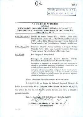 Acórdão Nº 481/2006