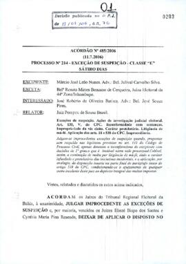Acórdão Nº 485/2006